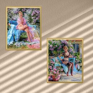 Semi nude Art Konstantin Painting Prints Framed Set Wall Art Gold